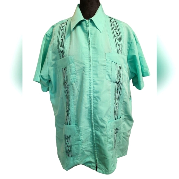 Haband Guatavera Turquoise Short Sleeve Large Shirt with Embroidery - Picture 2 of 11